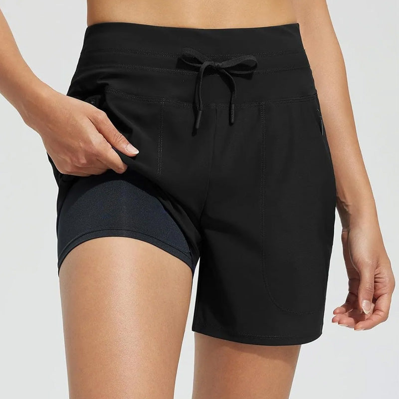 🌞NEW HOT SALE 60% OFF❄️Women's 5" Swim Board Shorts High Waisted Quick Dry Swimsuit Swimming Bottoms