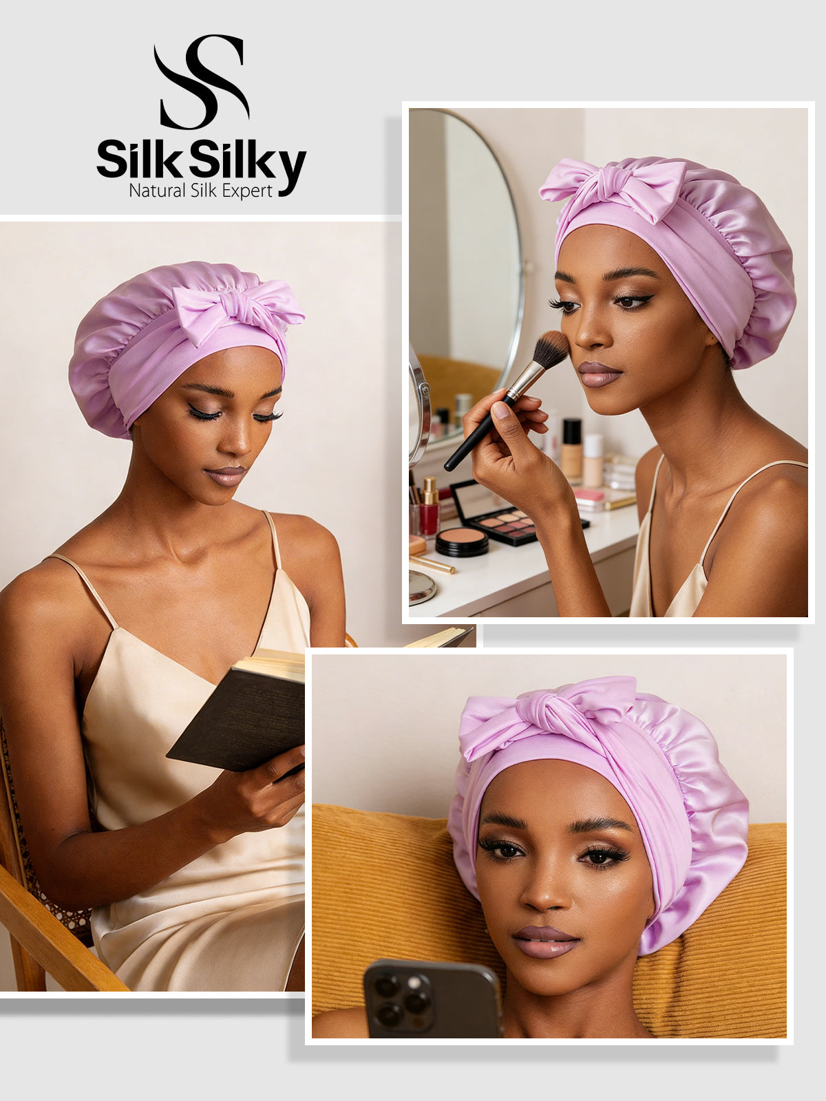 Pure Silk Bowknot Tie Bonnet