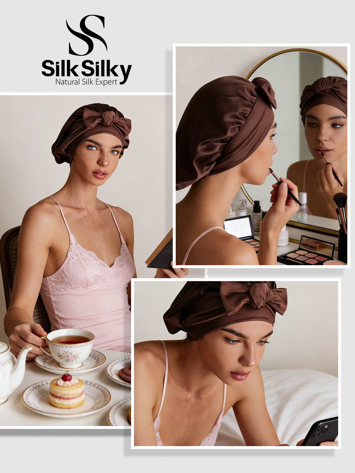 Pure Silk Bowknot Tie Bonnet