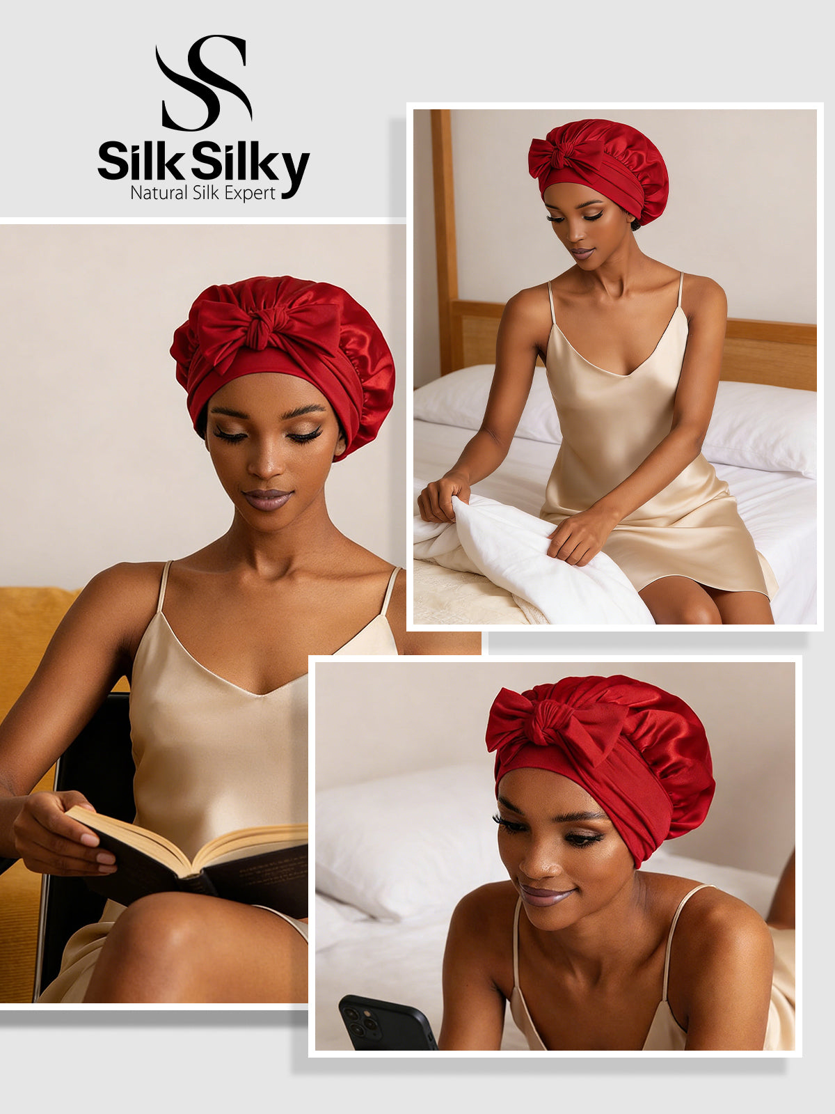 Pure Silk Bowknot Tie Bonnet