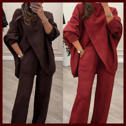 🔥 59% OFF! NEW! Women's 2-piece set – Asymmetrical sweater + wide-leg pants, relaxed fit and soft fabric, ultra comfortable 👚✨