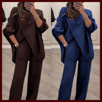 🔥 59% OFF! NEW! Women's 2-piece set – Asymmetrical sweater + wide-leg pants, relaxed fit and soft fabric, ultra comfortable 👚✨