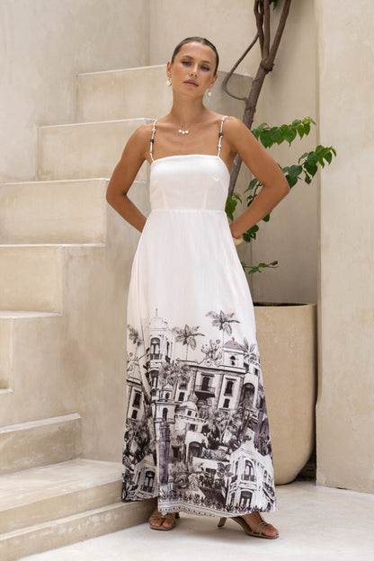 Cira Black Abstract Beaded Flared Maxi Dress