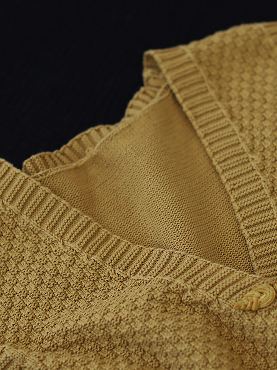 Artisan Cotton Knitted Vest - Flattering V-Neck Button Sweater Vest with Asymmetric Hem | Plus Size