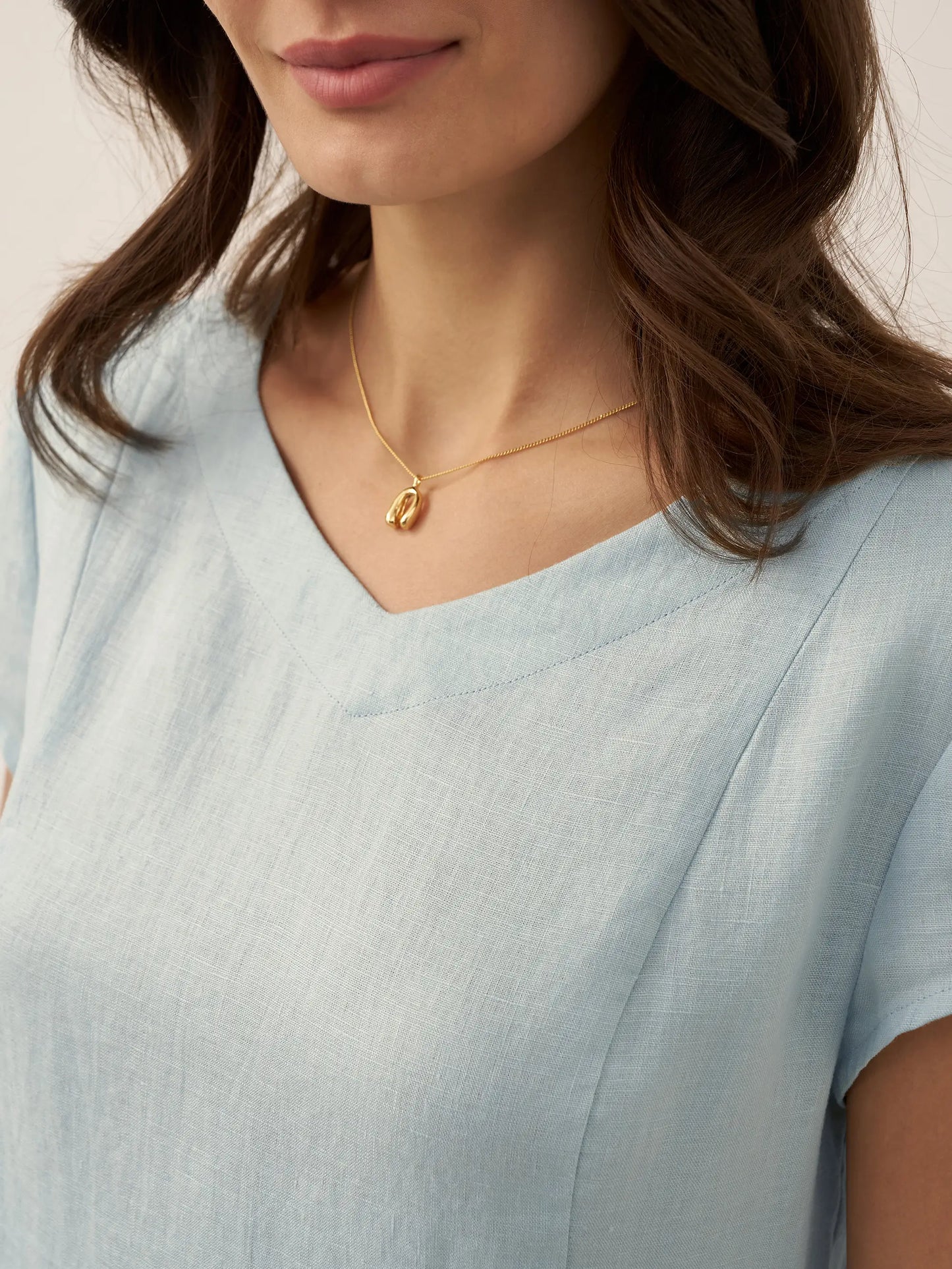 100% Linen Natural Summer V-Neck Dress ALEXA