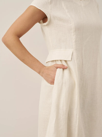 100% Linen Natural Summer V-Neck Dress ALEXA