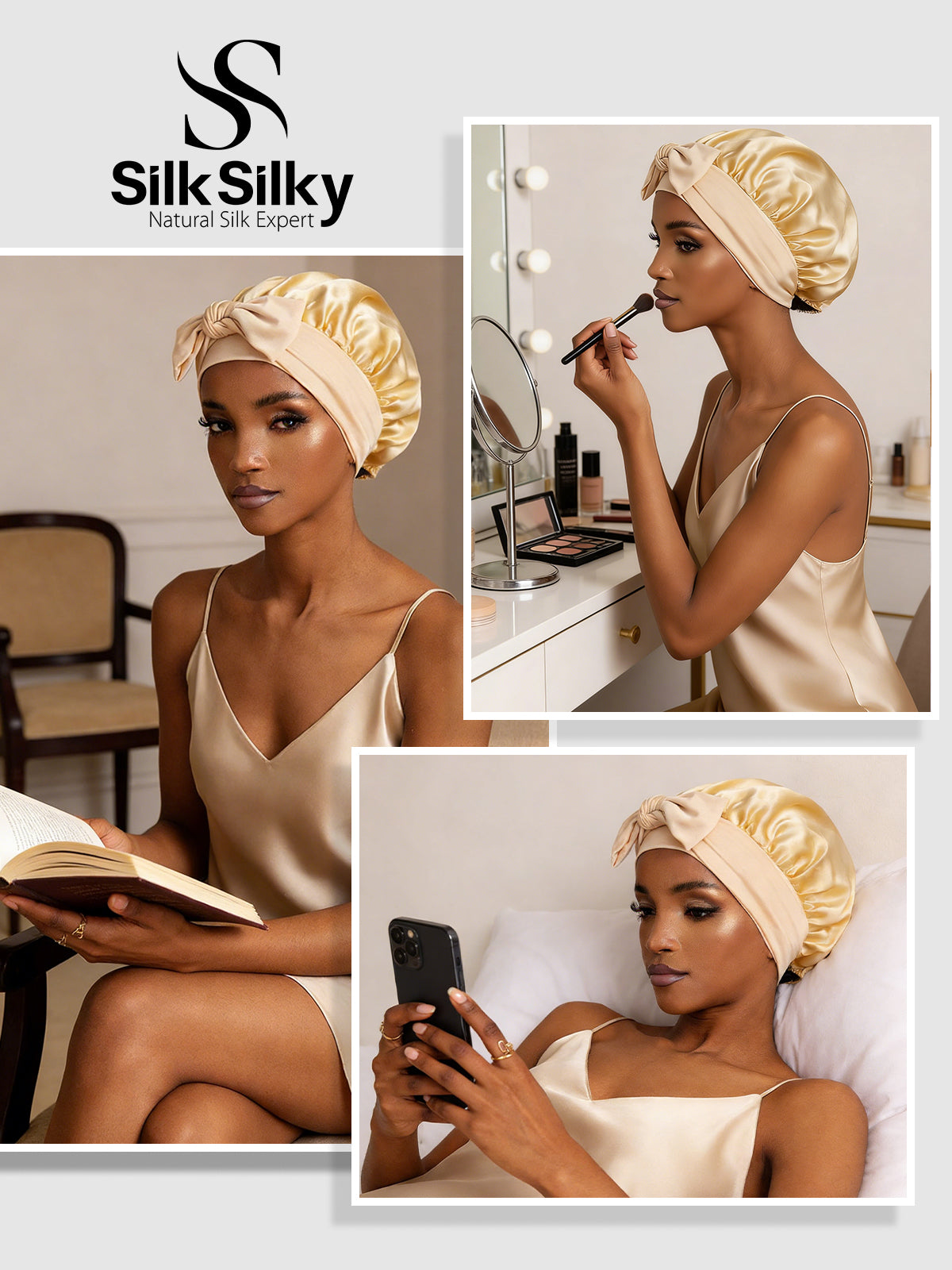 Pure Silk Bowknot Tie Bonnet