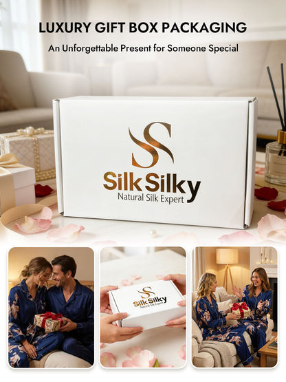 19Momme Women's Pure Silk Crane Print Long Sleeve Pajamas Set