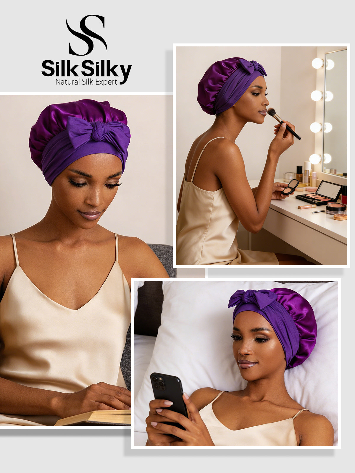 Pure Silk Bowknot Tie Bonnet