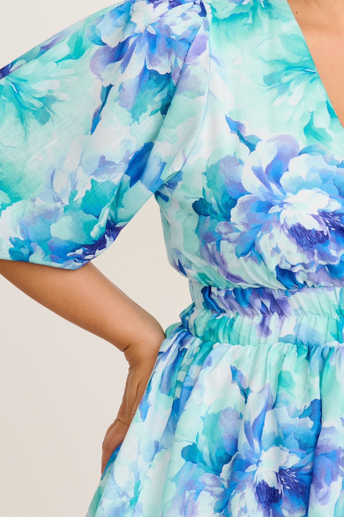 Champagne Nights Dress in Blue Floral Linen Blend