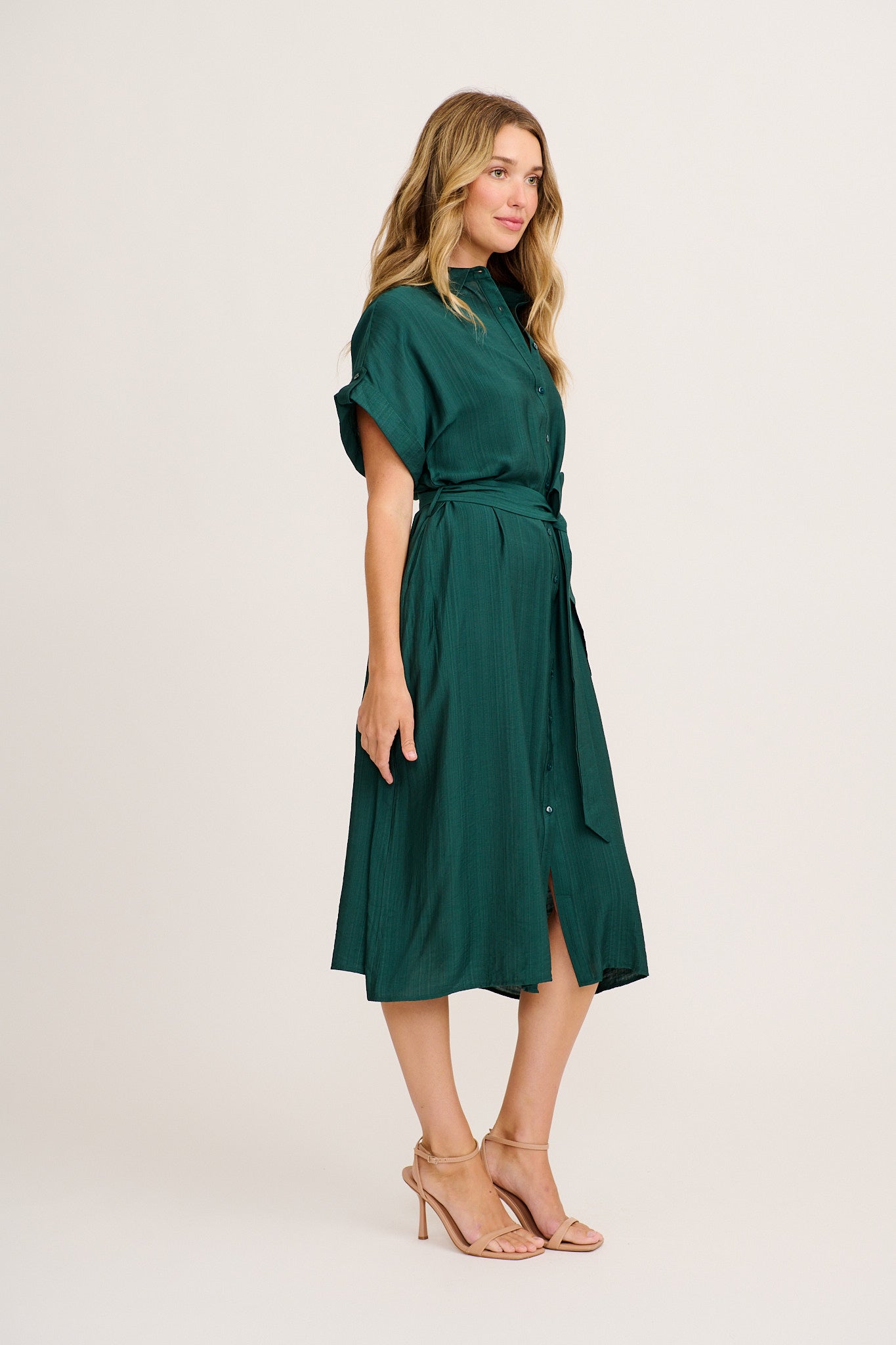 Sweet Talk Midi Shirt Dress in Emerald