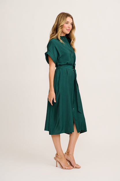 Sweet Talk Midi Shirt Dress in Emerald