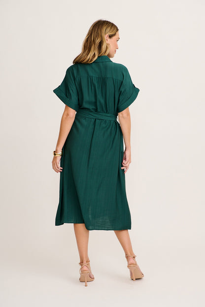 Sweet Talk Midi Shirt Dress in Emerald