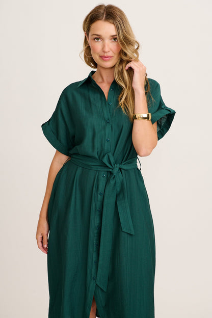 Sweet Talk Midi Shirt Dress in Emerald