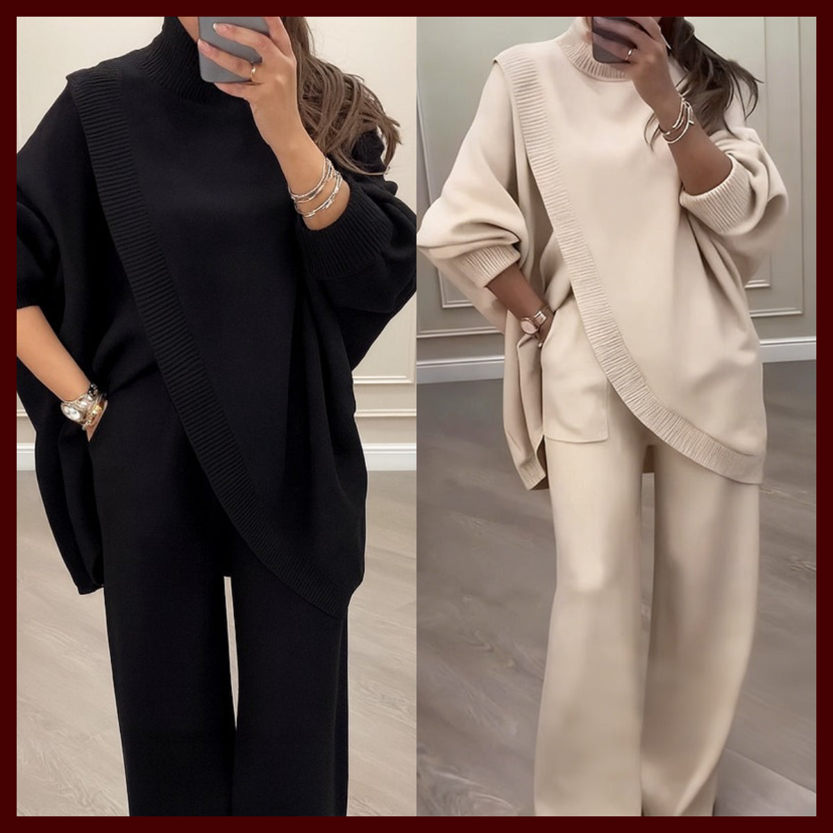 🔥 59% OFF! NEW! Women's 2-piece set – Asymmetrical sweater + wide-leg pants, relaxed fit and soft fabric, ultra comfortable 👚✨