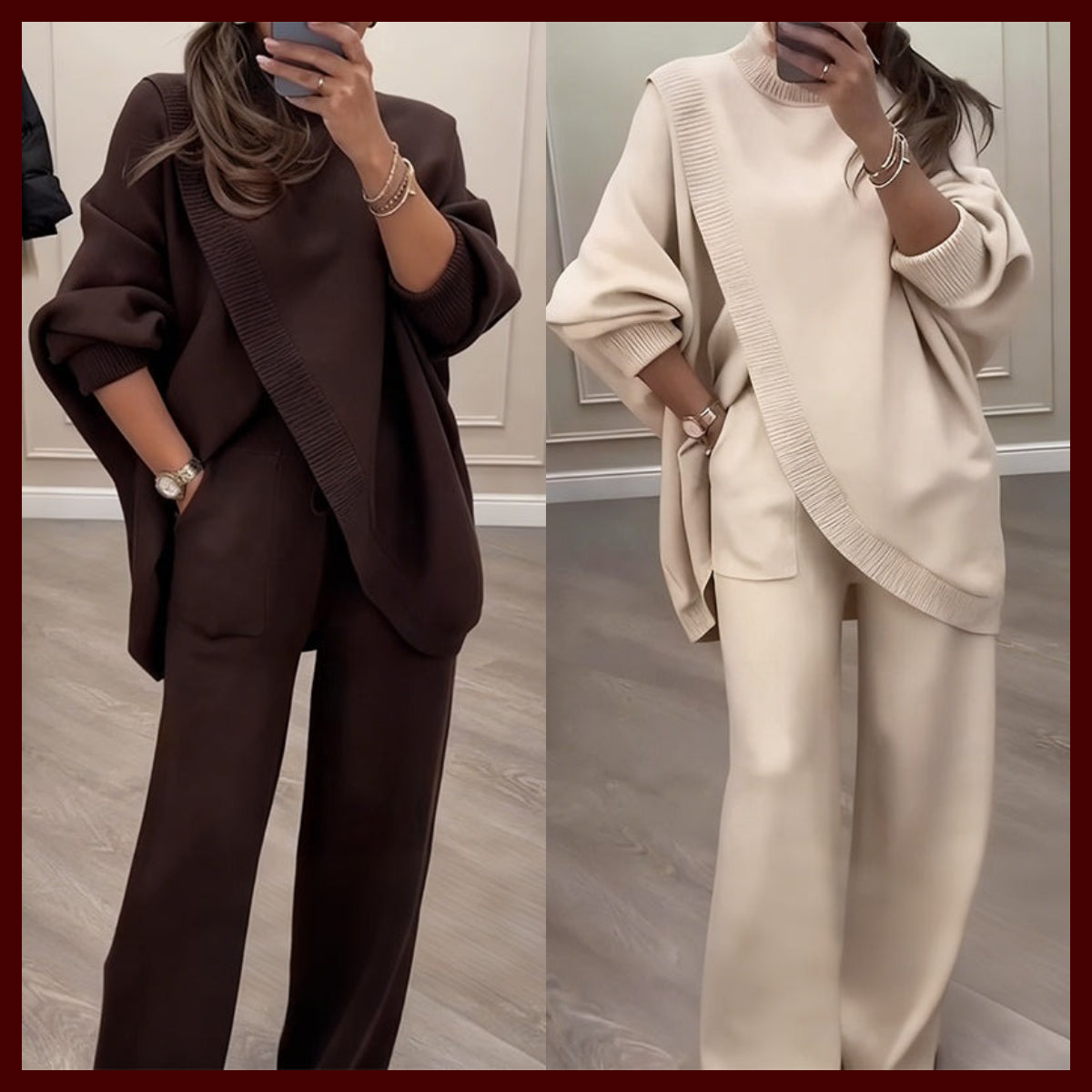 🔥 59% OFF! NEW! Women's 2-piece set – Asymmetrical sweater + wide-leg pants, relaxed fit and soft fabric, ultra comfortable 👚✨