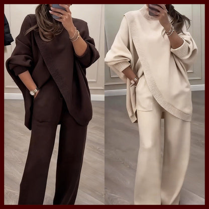 🔥 59% OFF! NEW! Women's 2-piece set – Asymmetrical sweater + wide-leg pants, relaxed fit and soft fabric, ultra comfortable 👚✨