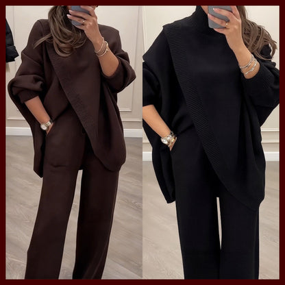 🔥 59% OFF! NEW! Women's 2-piece set – Asymmetrical sweater + wide-leg pants, relaxed fit and soft fabric, ultra comfortable 👚✨