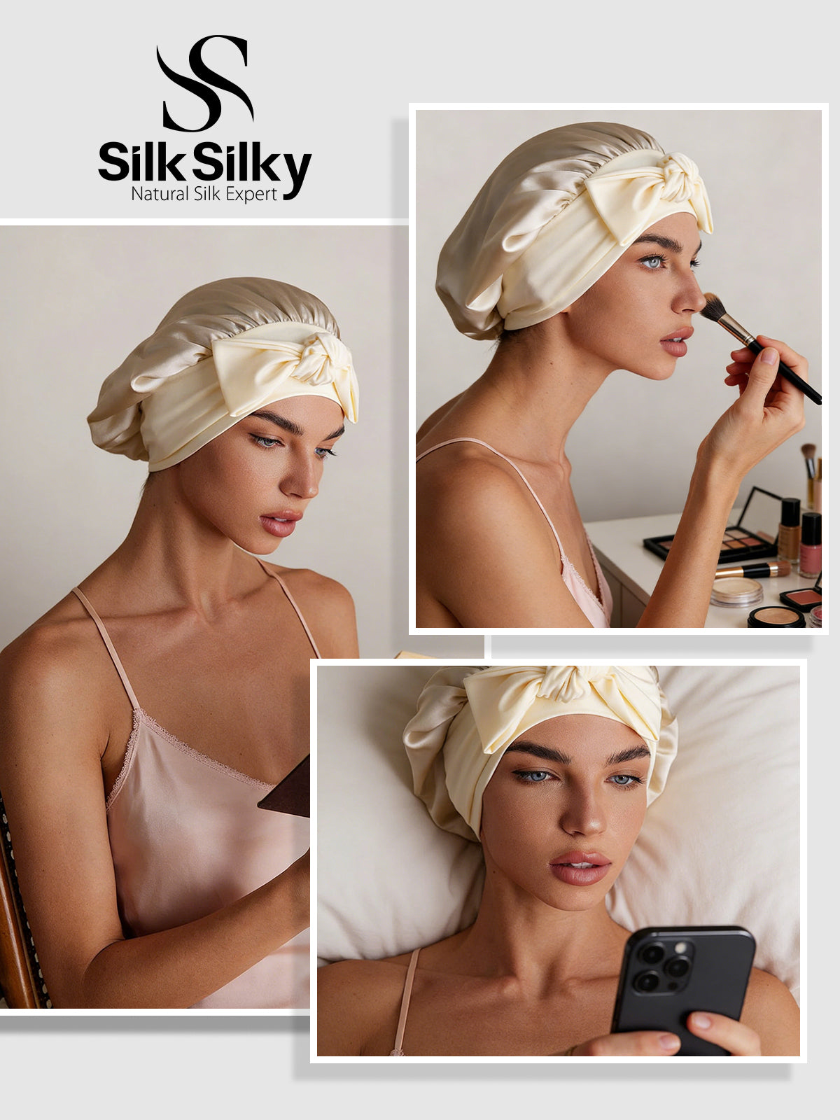 Pure Silk Bowknot Tie Bonnet
