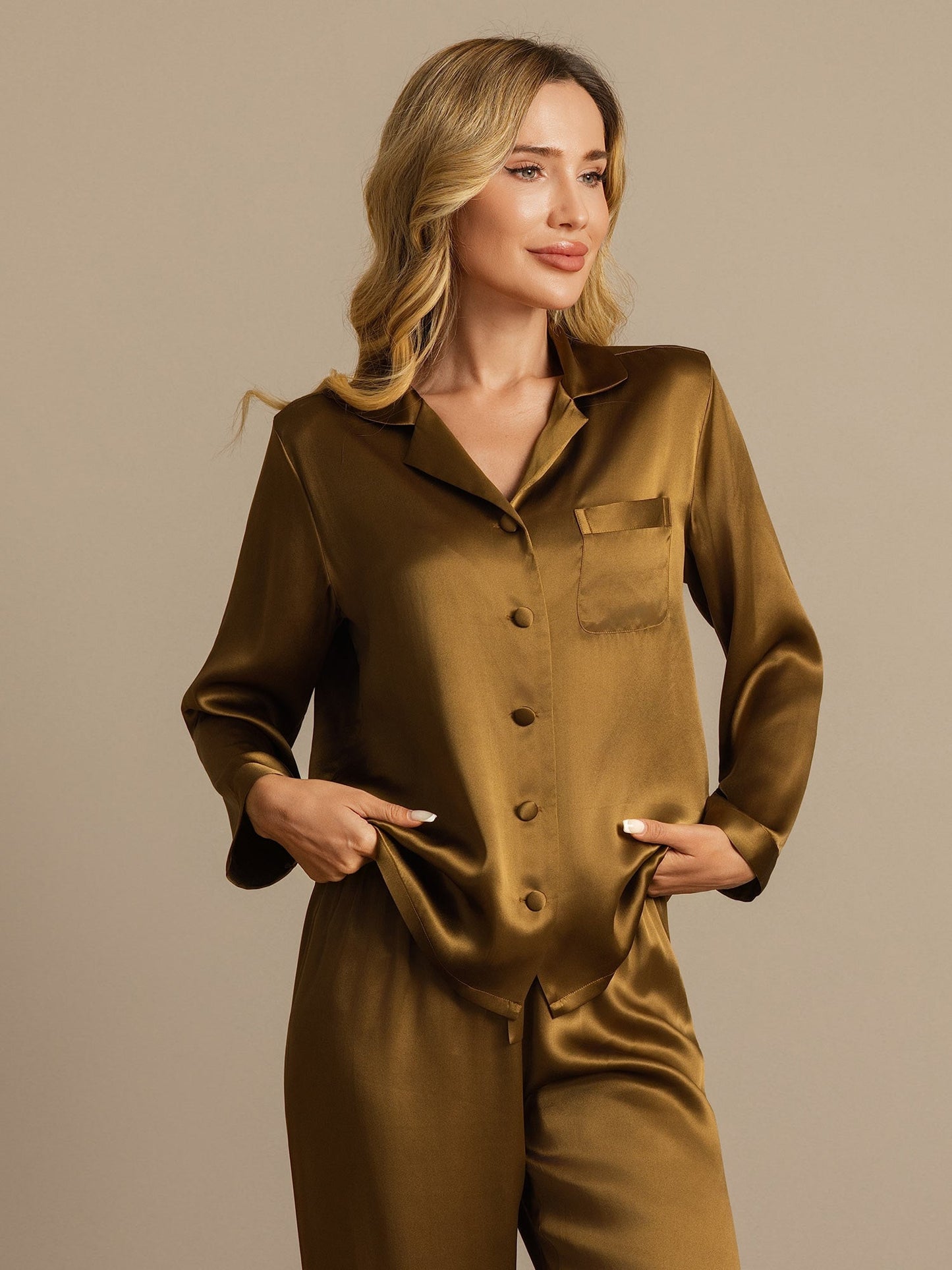 Women's Pure Silk Long Sleeve Pajamas Set