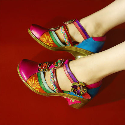 Women Bohemian Leather Printing Stitching Non-slip Breathable Sandals