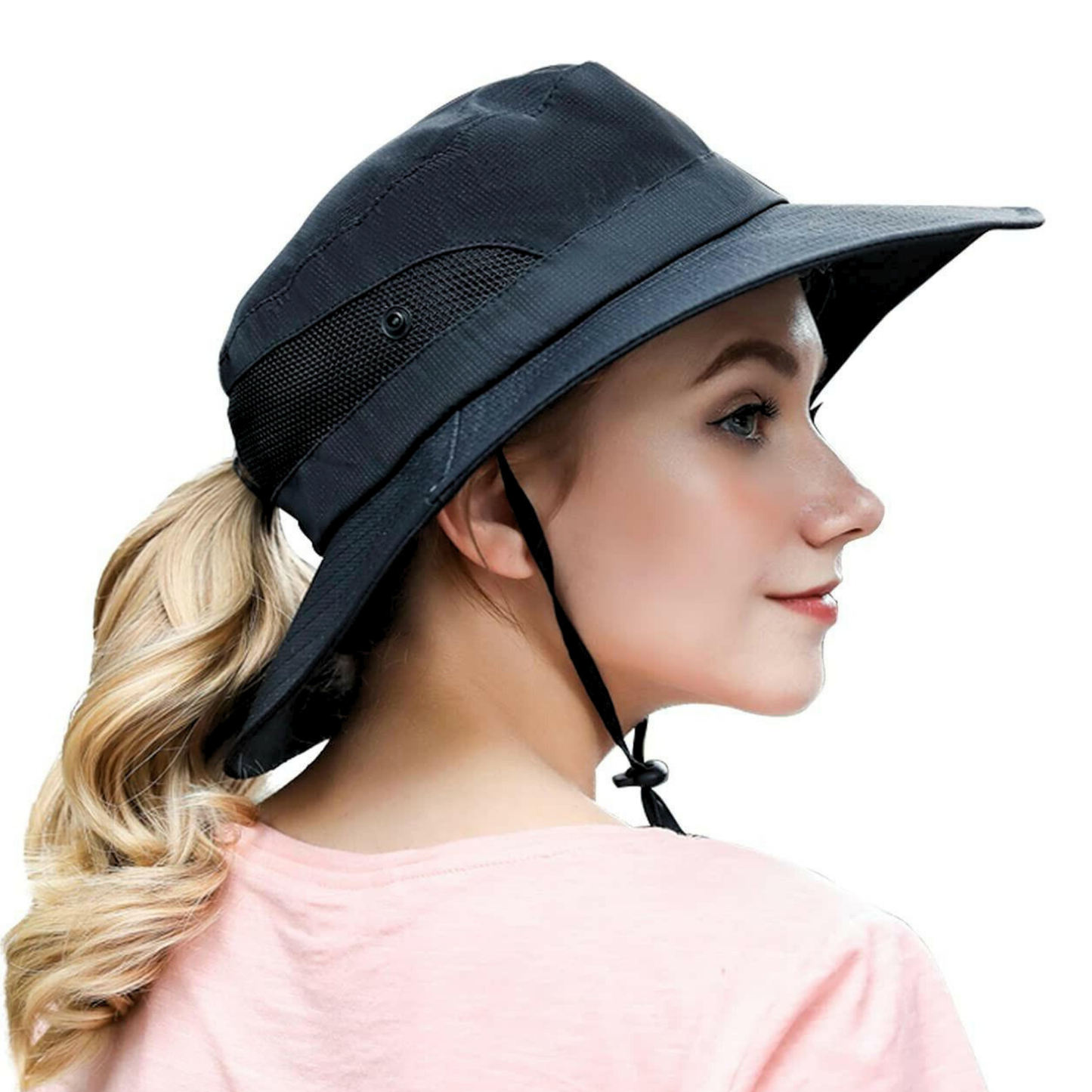 Wide Brim Ponytail Hole Sun Hat