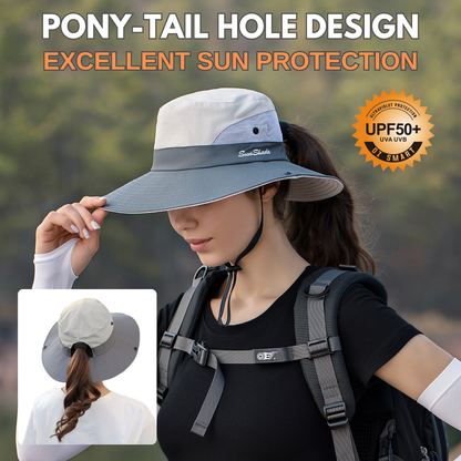 Wide Brim Ponytail Hole Sun Hat
