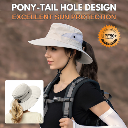 Wide Brim Ponytail Hole Sun Hat