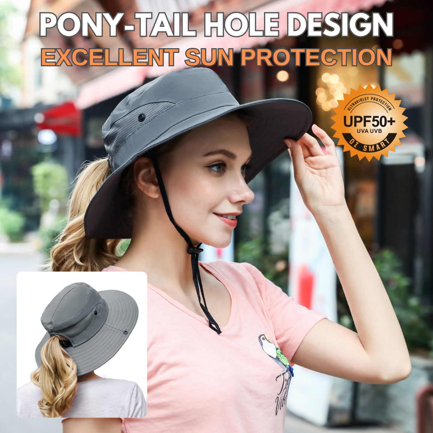 Wide Brim Ponytail Hole Sun Hat