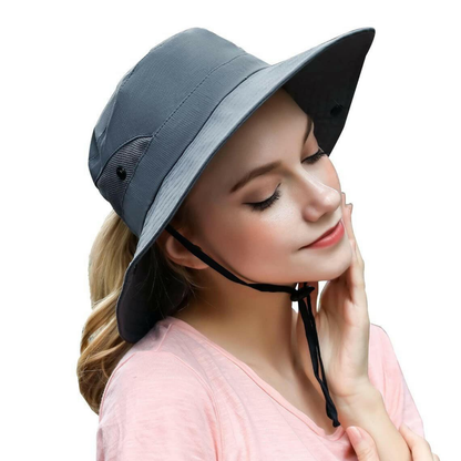 Wide Brim Ponytail Hole Sun Hat