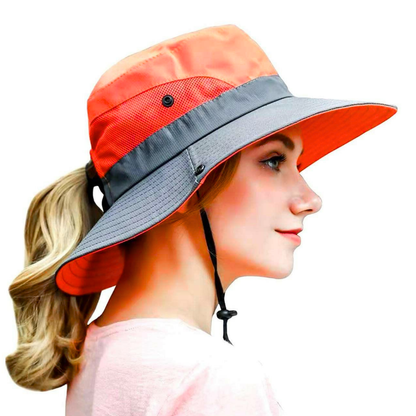 Wide Brim Ponytail Hole Sun Hat