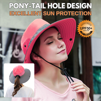 Wide Brim Ponytail Hole Sun Hat