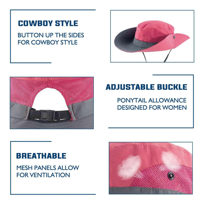 Wide Brim Ponytail Hole Sun Hat
