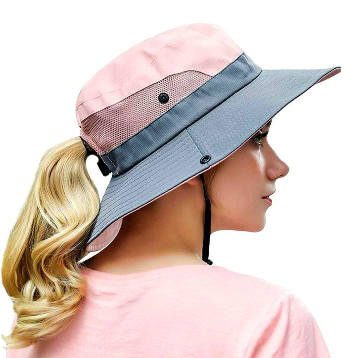 Wide Brim Ponytail Hole Sun Hat