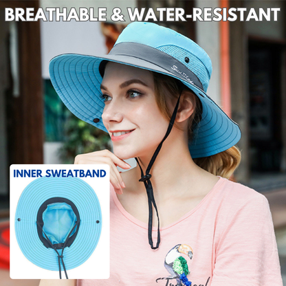 Wide Brim Ponytail Hole Sun Hat