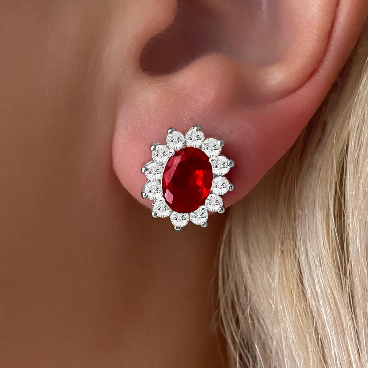 Halo Gem Earrings in Ruby by AZ Essentials