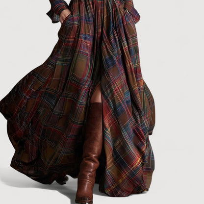 MIRELINE – PLAID MAXI DRESS