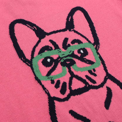 Women’s Pink French Bulldog Sweater – Red Sleeves & Retro Vibe