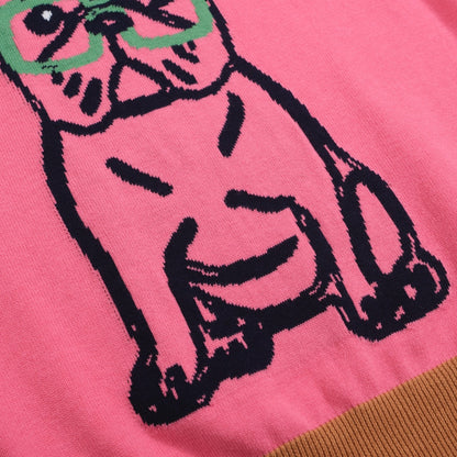 Women’s Pink French Bulldog Sweater – Red Sleeves & Retro Vibe