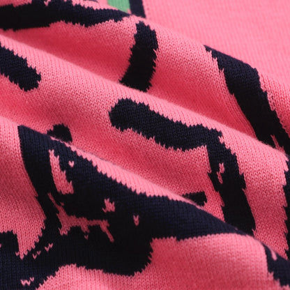 Women’s Pink French Bulldog Sweater – Red Sleeves & Retro Vibe