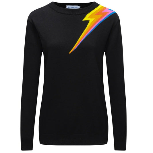 Women’s Black Lightning Bolt Sweater – Retro 60s MOD Style Knit
