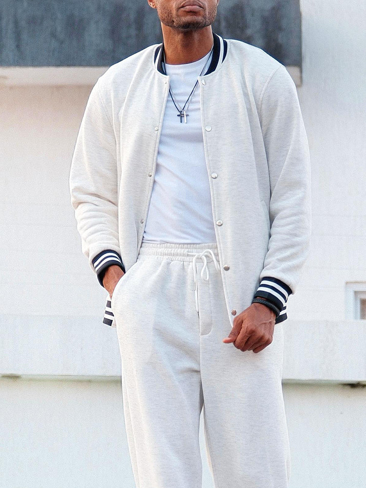 Classic Striped Trim Jacket Pants Set