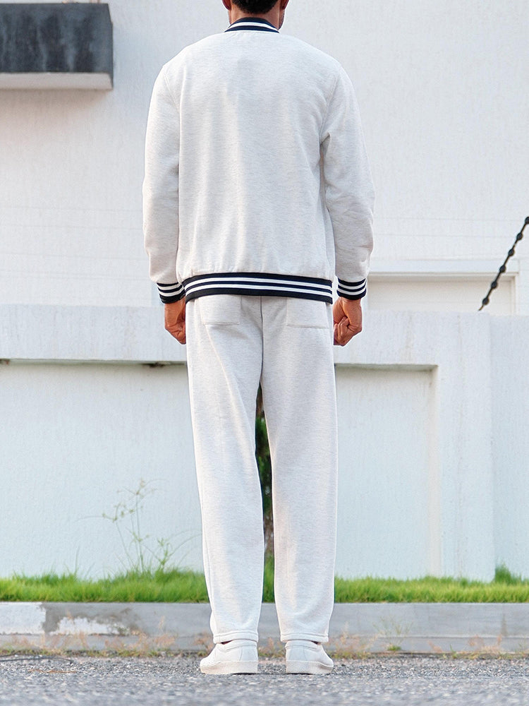 Classic Striped Trim Jacket Pants Set