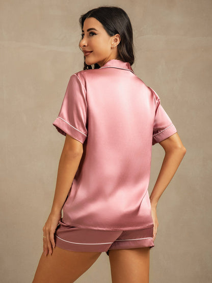Women's Pure Silk Short Sleeve Notch Collar Pajamas Set