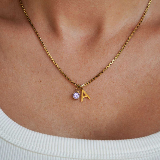 Personalised Kaia Birthstone Initial Necklace