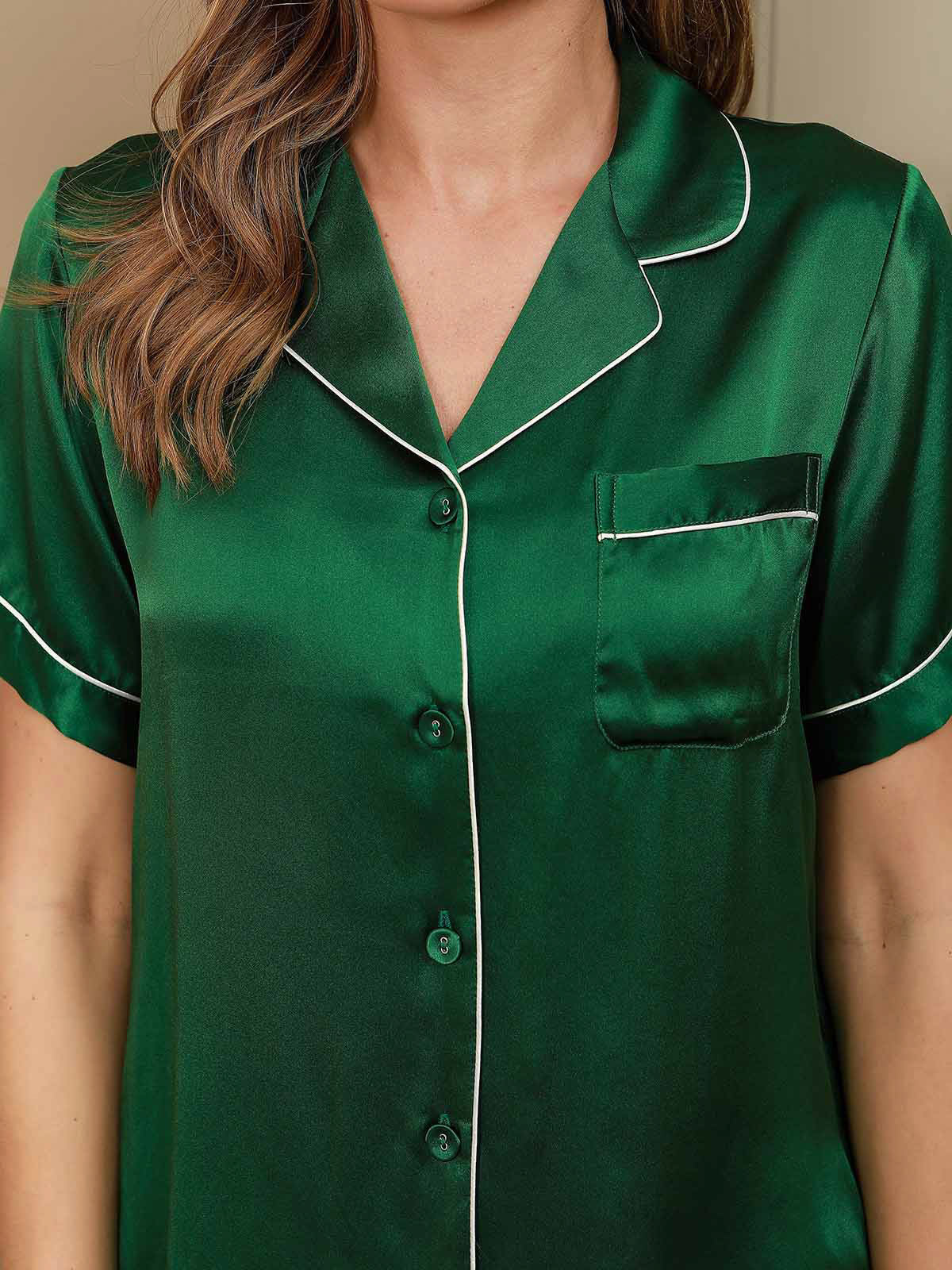 Women's Pure Silk Short Sleeve Notch Collar Pajamas Set