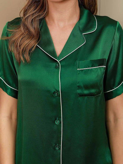 Women's Pure Silk Short Sleeve Notch Collar Pajamas Set