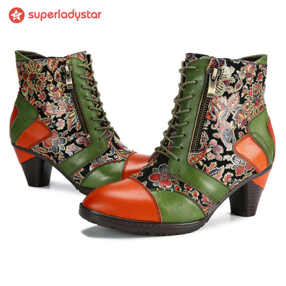 Retro Handmade Leather Patchwork Ankle Boots