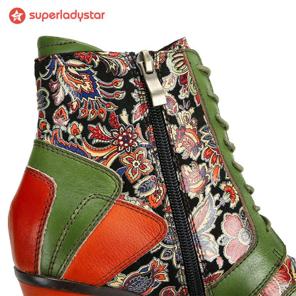 Retro Handmade Leather Patchwork Ankle Boots