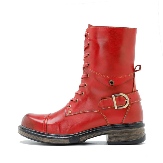 Comfortable Genuine Leather Boots With Laces And Inside Zippers